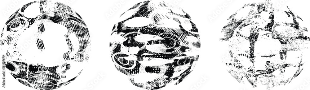 Obraz premium Grunge sphere Collection. Grunge Circles. Banners, Insignias , stamps, spheres, Labels and Badges Set . vector distress textures. Bundle blank circle textured shapes, globes, balls and stamps.