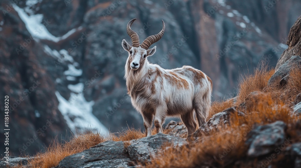 Obraz premium Majestic Mountain Goat in Scenic Alpine Landscape