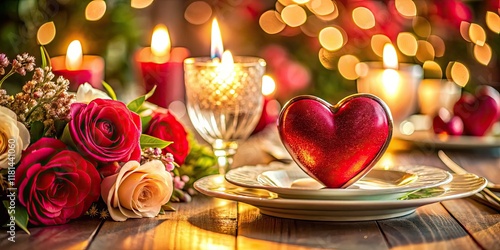 Romantic Valentine's Day still life: heart-shaped decor, loving table setting, captivating love theme photography.