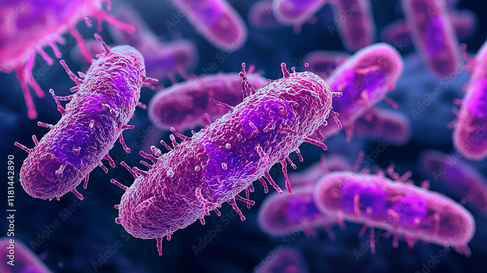 Fototapeta premium Microscopic view of bacteria showcasing detailed cellular structures and vibrant colors