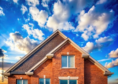 Wallpaper Mural Sun-drenched minimalist brick home, serene blue sky. Torontodigital.ca