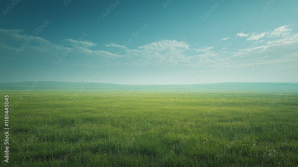 Expansive golden grassland under a hazy sky at dawn in an open landscape Expansive golden grassland under a hazy sky at dawn in an open landscape