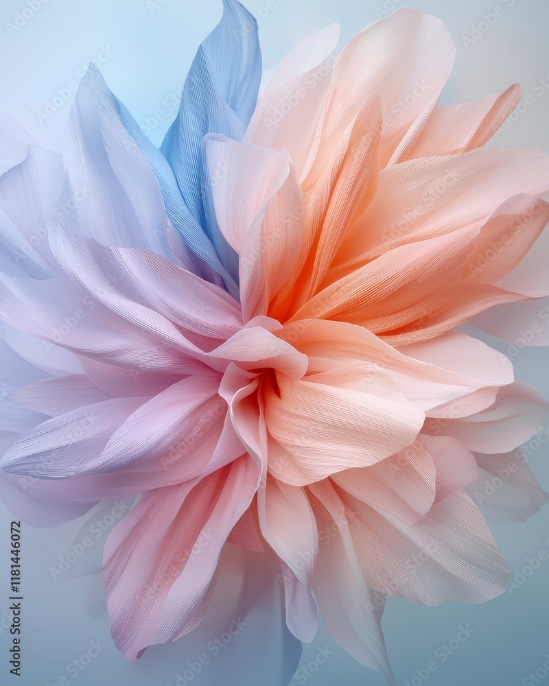 Abstract Pastel Flower Bloom Soft Pink Peach and Blue Petals Close Up Macro Photography Abstract Pastel Flower Bloom Soft Pink Peach and Blue Petals Close Up Macro Photography