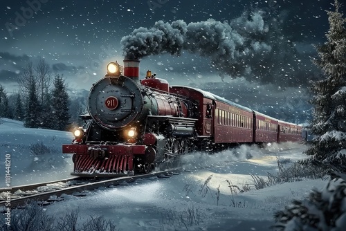 A nostalgic journey aboard an old train through a winter wonderland. photo