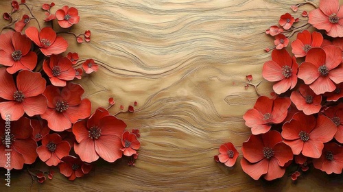 Elegant paper flowers in vibrant red and cream colors arranged beautifully on...