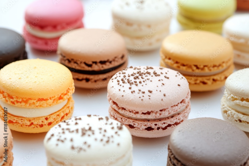 Delicious macarons and colorful sweets showcase dessert table food photography bright environment closeup view captivating concept Delicious macarons and colorful sweets showcase dessert table food photography bright environment closeup view captivating concept