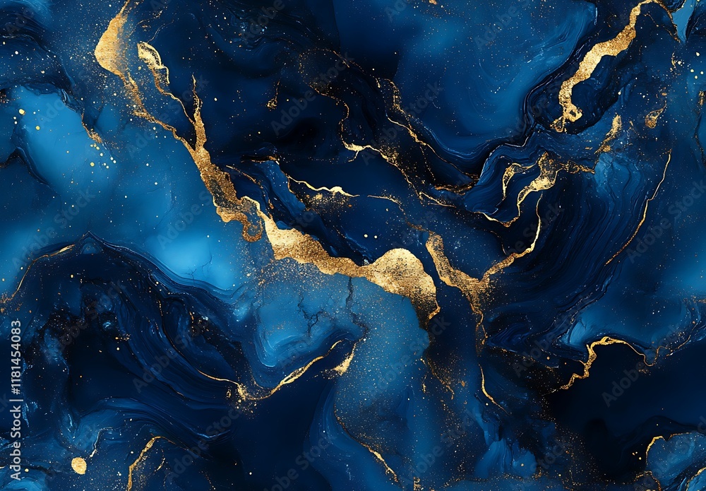 Obraz premium Indigo blue marble seamless pattern with gold veins