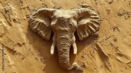 Elephant relaxing in the sand at a watering hole during the early morning light