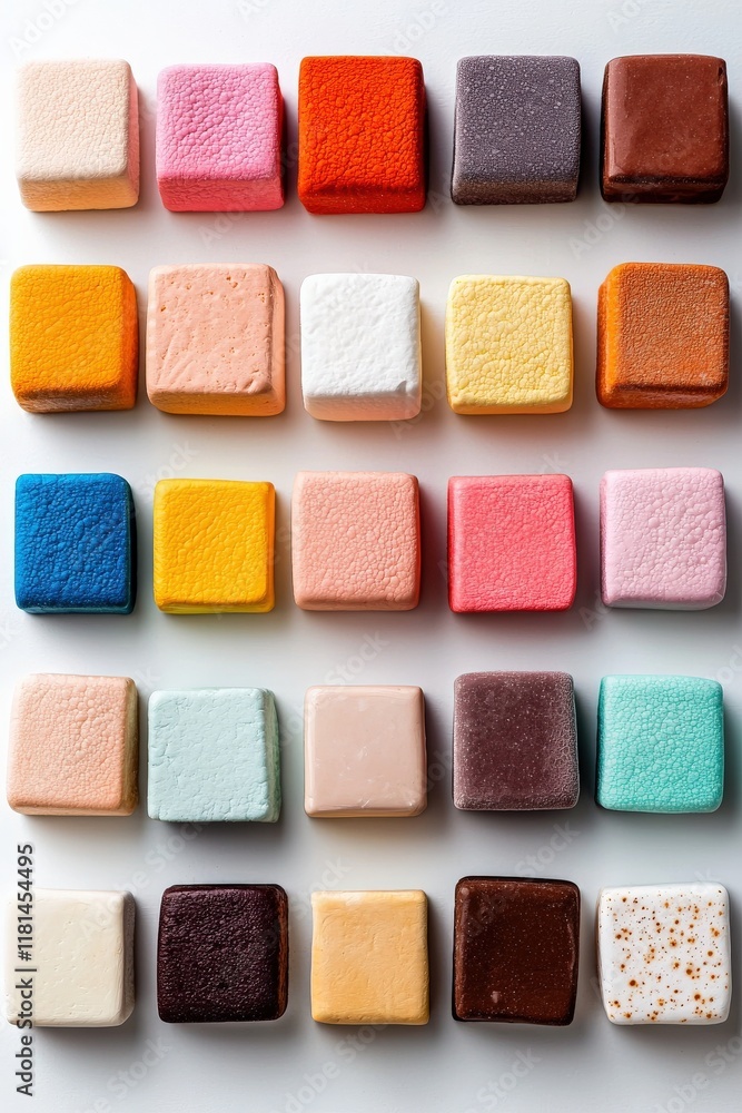 Fototapeta premium A variety of colorful marshmallows, isolated on white background
