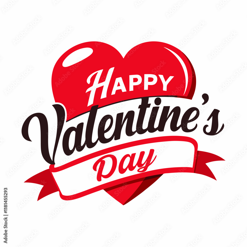 Naklejka premium Happy Valentine's Day greeting card: Colorful Hearts and Happy Valentine's Day! Text Design line art icon sign silhouette vector illustration