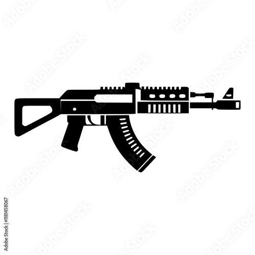 Black and White Rifle Illustration, Military Weapon Design, Tactical Firearm Drawing, Assault Rifle Graphic for Security, Hunting, and Tactical Equipment Concepts
