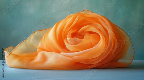 Soft orange silk scarf draped elegantly on a neutral background showcasing de...