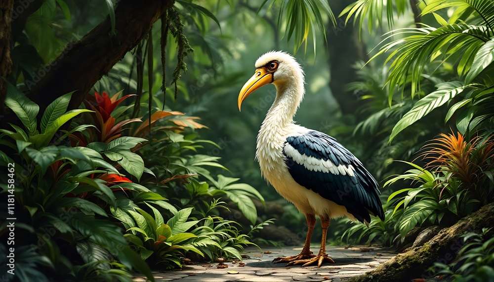 Fototapeta premium Majestic Abdim's Stork in Lush Tropical Paradise