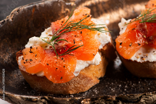 Fresh sandwich with gravlax salmon photo