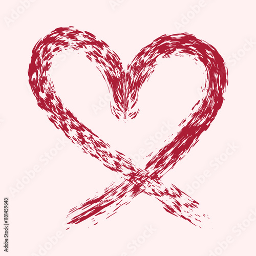 Valentine's Day heart made with a dry, rough-textured brush. Pink, uneven strokes resemble a coarse, bristly brush. Expressive card or banner design