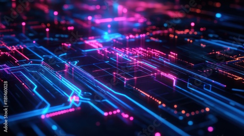 Wallpaper Mural Abstract Futuristic Circuit Board: Neon Pink and Blue Digital Network Torontodigital.ca