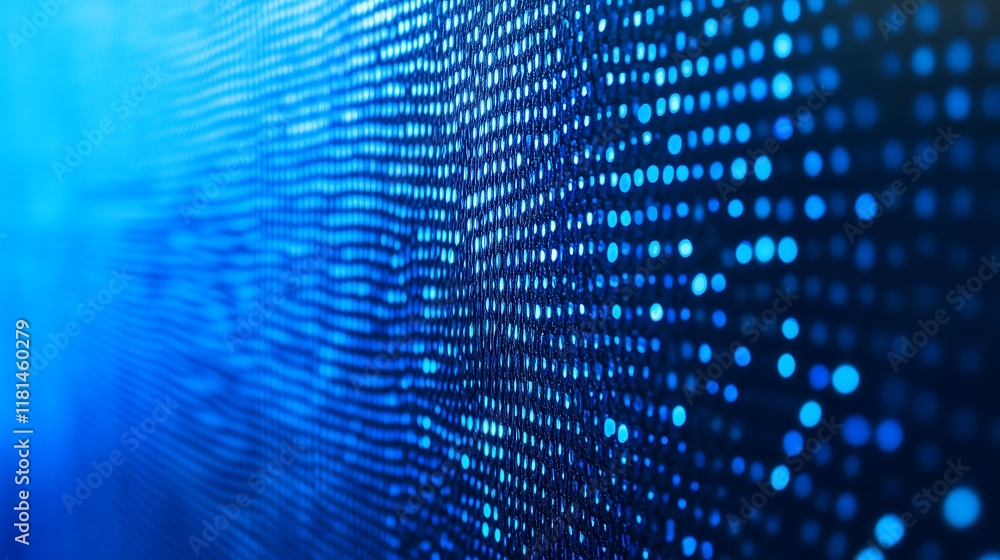 Abstract close-up of illuminated blue LED dots creating a vibrant digital texture.