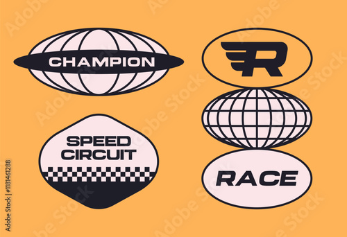 Set streetwear auto racing logo ideas for a clothing brand. Design vector typography for decals auto and t-shirt streetwear clothing y2k style.