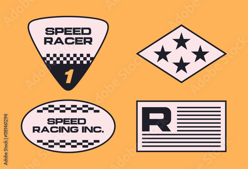 Set streetwear auto racing logo ideas for a clothing brand. Design vector typography for decals auto and t-shirt streetwear clothing y2k style.