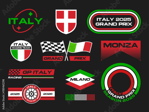 Set streetwear auto racing logo ideas for a clothing brand. Design vector typography for decals auto and t-shirt Italy streetwear clothing y2k style.