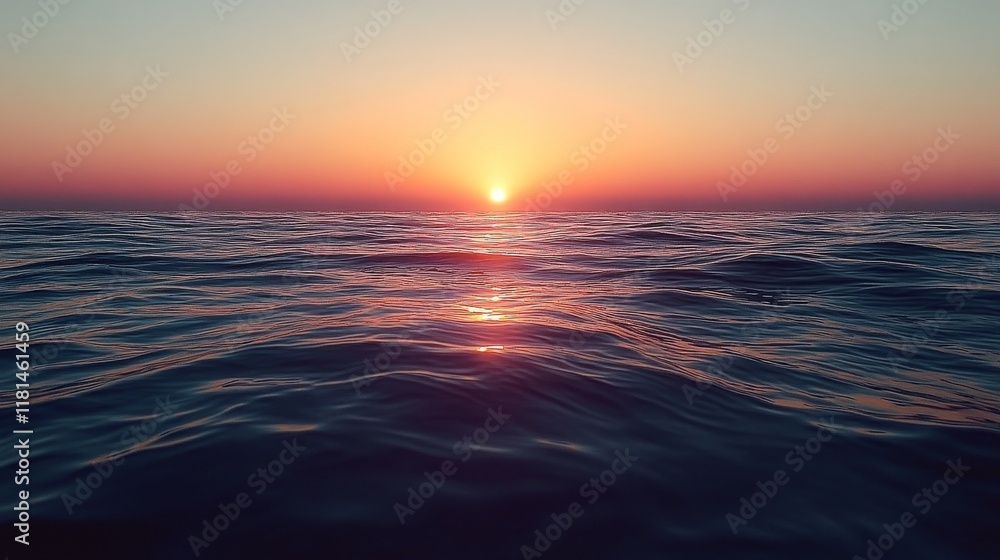 Fototapeta premium Sunset over calm ocean waters creating a tranquil atmosphere at twilight
