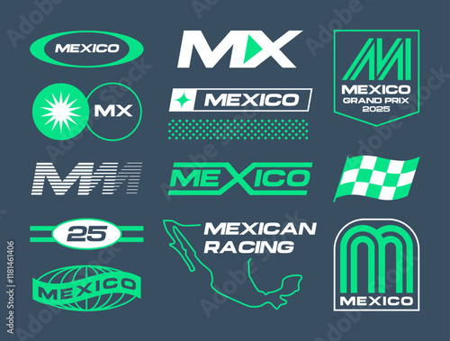 Set streetwear auto racing logo ideas for a clothing brand. Design vector typography for decals auto and t-shirt Mexico streetwear clothing y2k style.