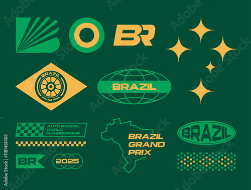 Set streetwear auto racing logo ideas for a clothing brand. Design vector typography for decals auto and t-shirt Brazil streetwear clothing y2k style.