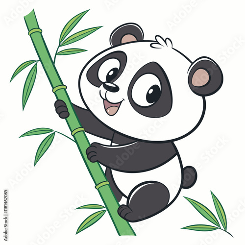 design a cute panda mascot icon with a green bambo photo