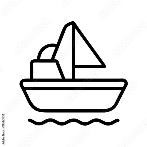 boat icon, vehicle line art, vehicle vector - simple black line art icon of boat perfect for logos, and vehicle-themed designs.