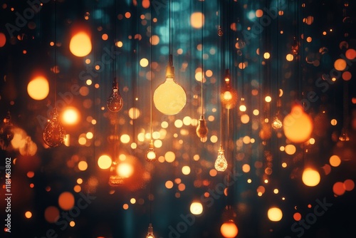Colorful hanging lights create a mesmerizing display in a modern indoor space