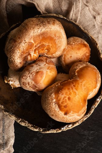 Cooking imgredients. Shiitake mushrooms on plate