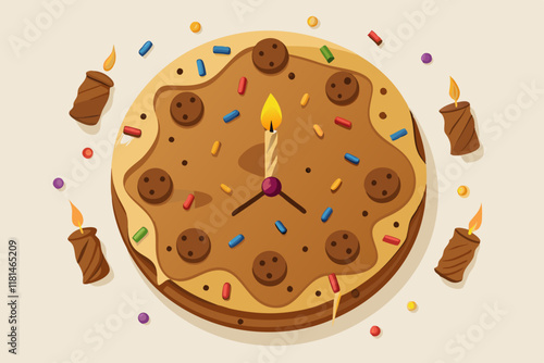 Whimsical Cookie Clock with Chocolate Chips and Golden Candle – Birthday Food Art