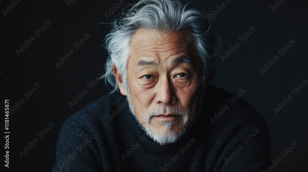 Portrait of a pensive mature man with gray hair against a dark background Portrait of a pensive mature man with gray hair against a dark background