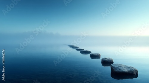Clear blue water with smooth stones at the shore under a bright cloudy sky