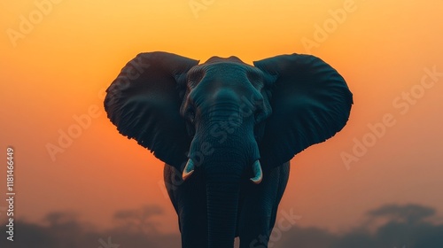 Majestic elephant silhouette against clear blue sky in tranquil environment