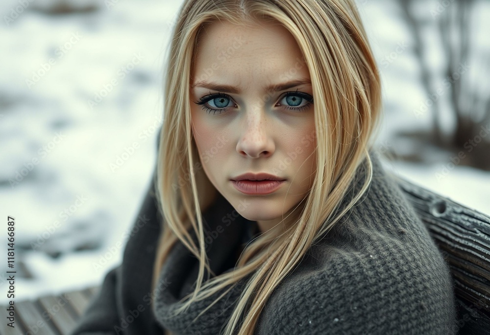 A melancholic portrait of a Nordic blond woman A melancholic portrait of a Nordic blond woman