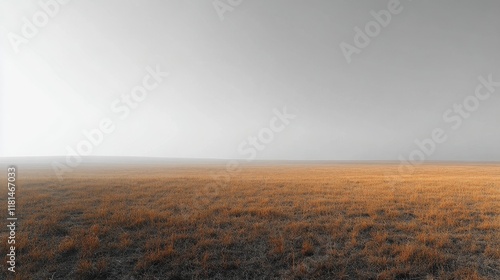 Expansive golden grassland under a hazy sky at dawn in an open landscape