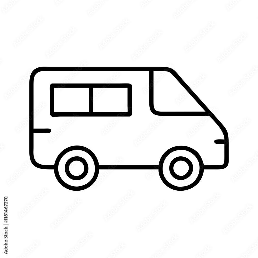 van icon, vehicle line art, vehicle vector - simple black line art icon of van perfect for logos, and vehicle-themed designs.