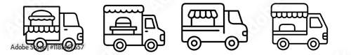 food truck icon, vehicle line art, vehicle vector - simple black line art icon of food truck perfect for logos, and vehicle-themed designs.