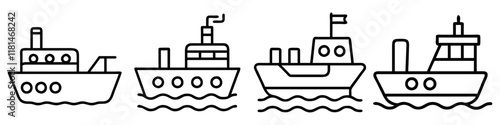 tugboat icon, vehicle line art, vehicle vector - simple black line art icon of tugboat perfect for logos, and vehicle-themed designs.