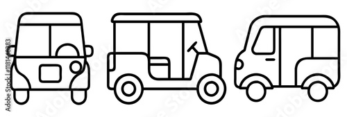 tuk tuk icon, vehicle line art, vehicle vector - simple black line art icon of tuk tuk perfect for logos, and vehicle-themed designs.