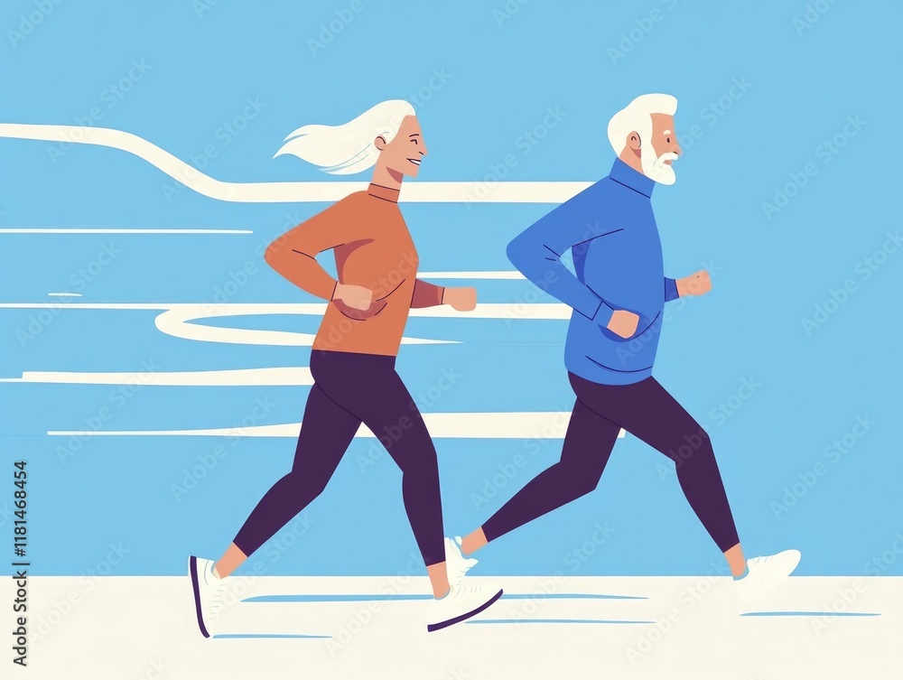 Fototapeta premium Active lifestyle for seniors: elderly couple running together for fitness and health