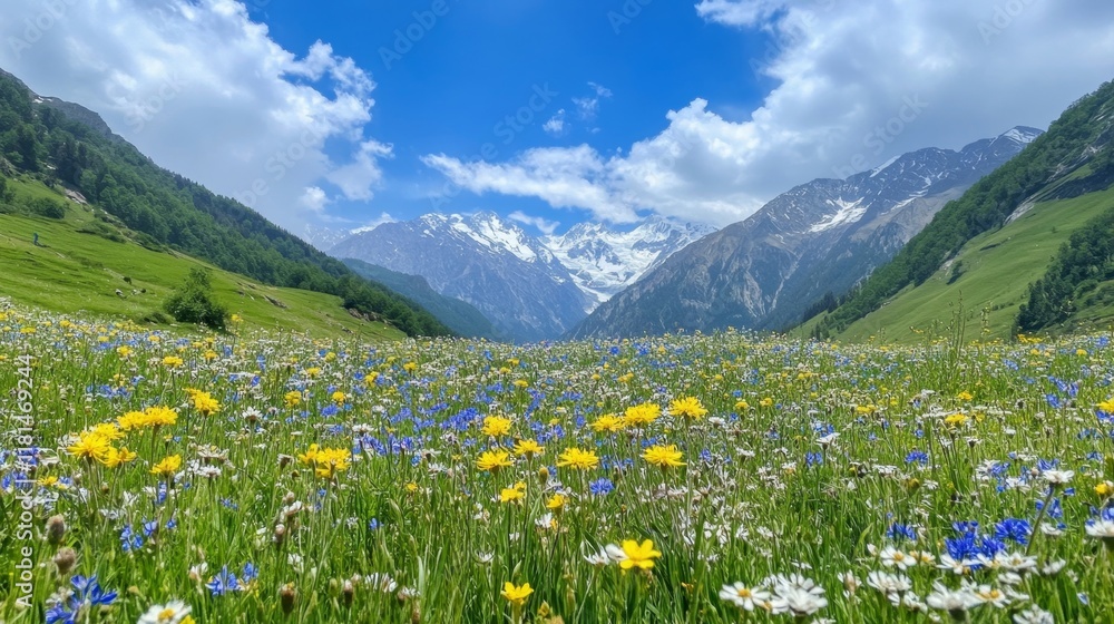 Fototapeta premium Stunning Alpine Meadow with Colorful Flowers