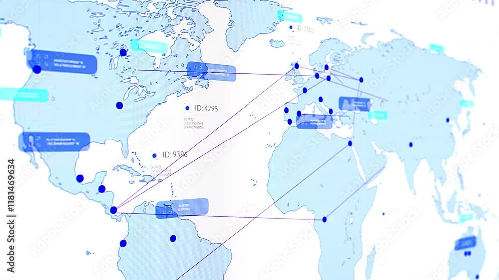 Logistics Software with World Map on a White Background with Points and ...