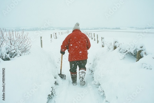 Clearing Snow from a Farm Pathway in Winter