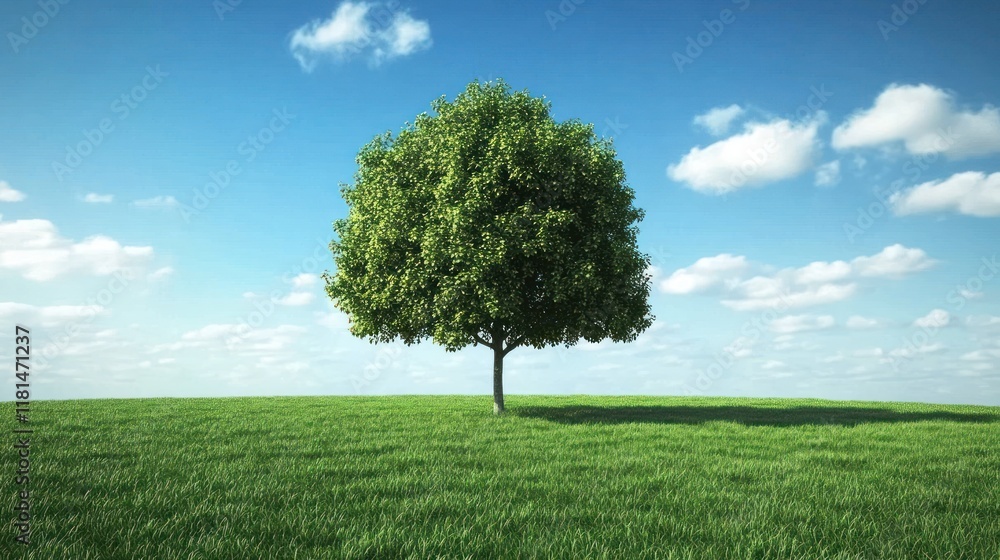 Single tree on grassy hill under blue sky with clouds. Single tree on grassy hill under blue sky with clouds.