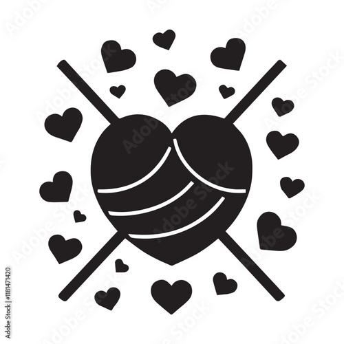 Valentine's Day, hockey ball vector silhouette illustration