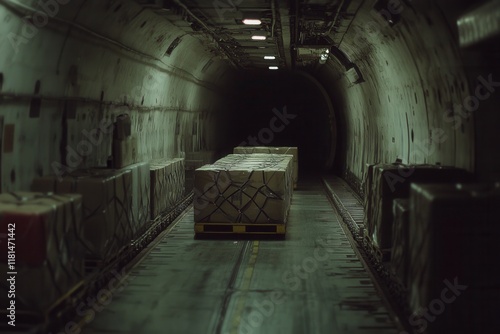 Cargo Plane Interior with Loaded Pallets photo