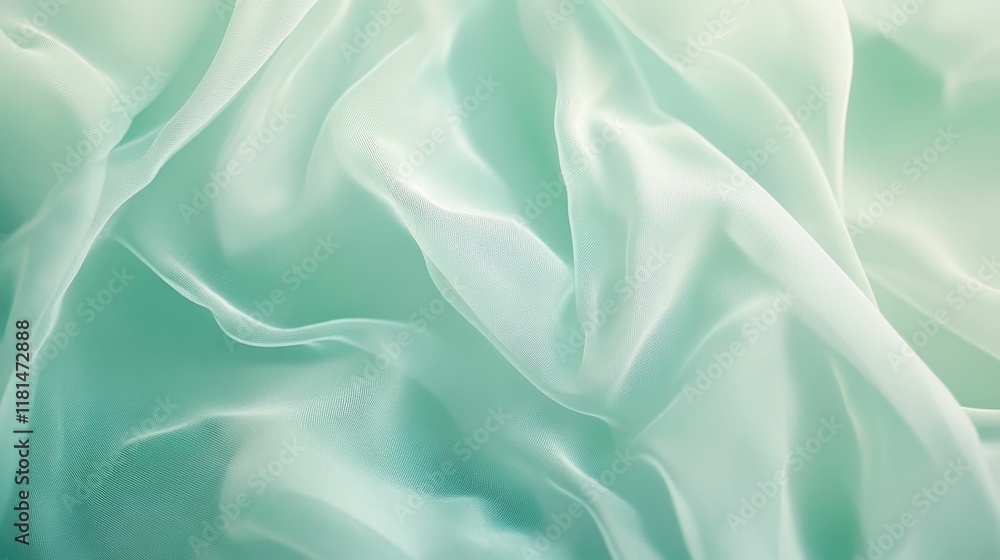 Fototapeta premium Light green fabric, softly draped, textured surface.