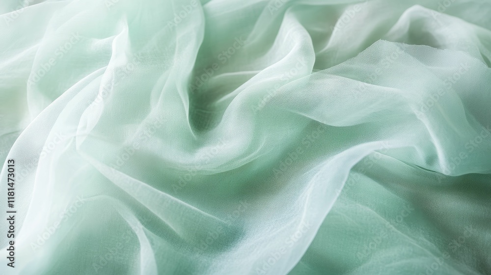 Obraz premium Pale green fabric, softly draped, translucent texture.